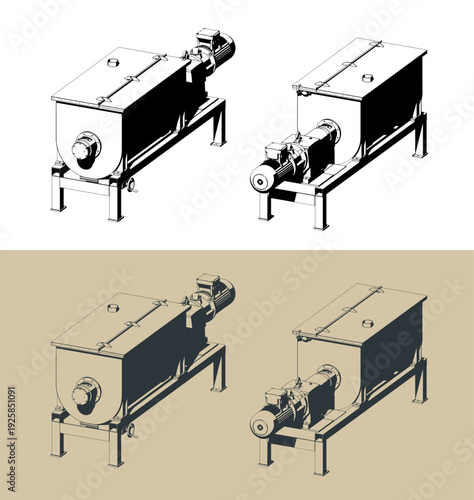 Industrial mixer for processing and mixing dry materials