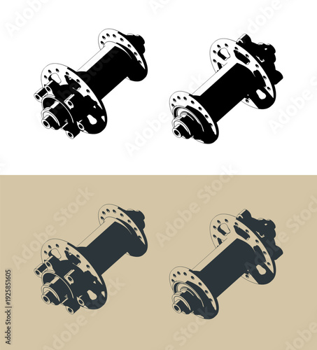 Bicycle front wheel hub illustrations