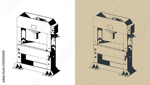 Hydraulic press isometric illustrations