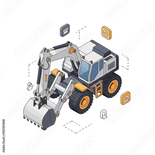 Heavy-duty excavator machine for construction and earthmoving operations.