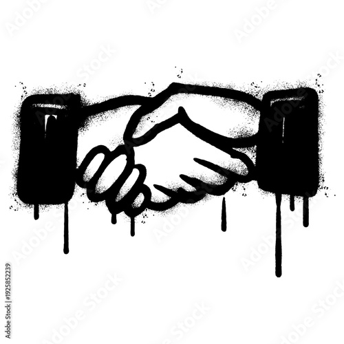 Black Spray Paint Handshake Graffiti Illustration with Drip Effect