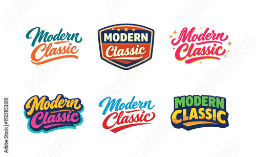 Clean modern holiday banner illustration displaying modern lettering logo set for Modern Classic, professional logo-style