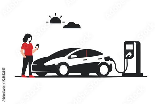 Composition simple car charging image generation text no vector electric icon letters