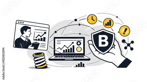 Modern minimal flat vector conceptual collage, crisp hard edges, consistent THIN outline stroke, rounded corners where needed,