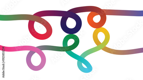 Vibrant interconnected rainbow chain links on white background