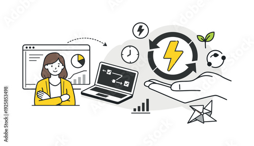 Modern minimal flat vector conceptual collage, crisp hard edges, consistent THIN outline stroke, rounded corners where needed,