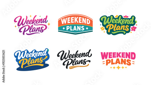 Clean modern holiday banner illustration displaying modern lettering logo set for Weekend Plans, professional logo-style