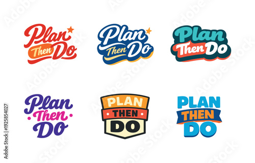 Modern flat holiday banner design highlighting modern lettering logo set for Plan Then Do created for high-demand stock graphics,