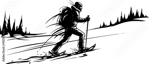 Artistic rendition of snowshoeing adventure captured in expressi
