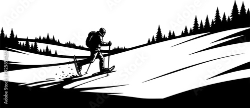 Artistic rendition of snowshoeing adventure captured in expressi
