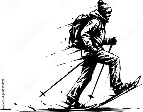 Artistic rendition of snowshoeing adventure captured in expressi
