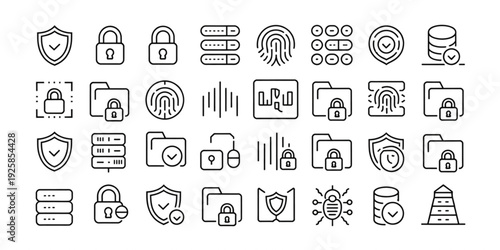 A collection of security icons featuring shields, locks, and authentication symbols in a clean vector illustration set