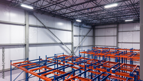 Fotografie Interior of modern warehouse with empty racking system design for cold storage