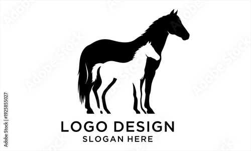 Elegant Black and White Horse and Foal Silhouette Logo Design.