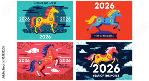Vector illustration set of zodiac signs and wild animals featuring a dragon horse and stylized silhouettes in a creative cartoon art design symbol emblem chinese new year 2026