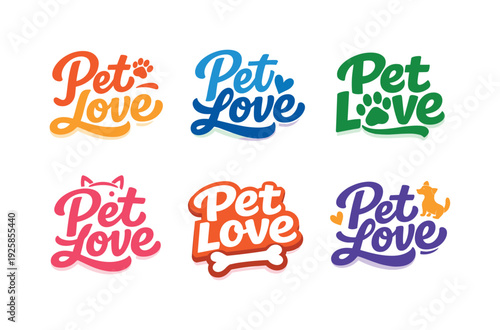 Modern flat holiday banner design highlighting modern lettering logo set for Pet Love, high-demand commercial lettering bundle