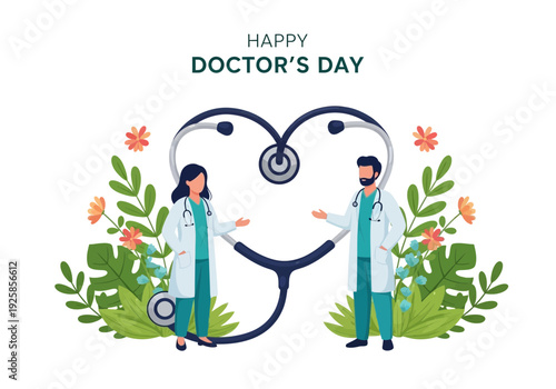 Happy doctors day illustration with medical professionals