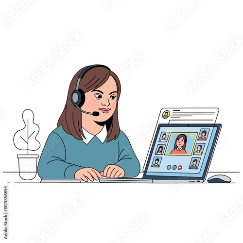 Woman participating in a video conference call on laptop