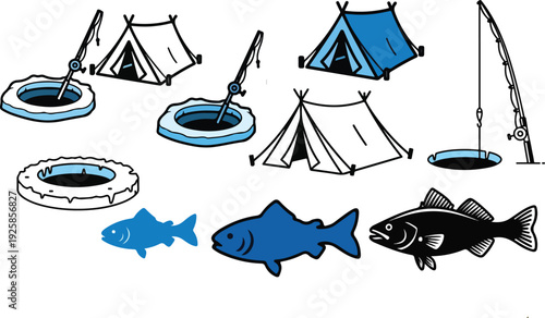 Set of vector icons for travel featuring a nautical sailboat and luxury yacht vessel on ocean waves under a summer sun for beach vacation design