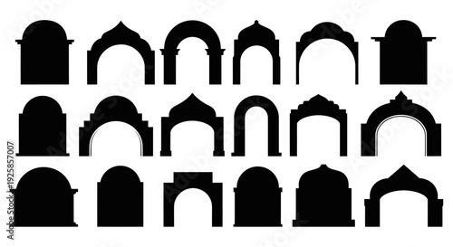 Collection of Diverse Architectural Archways and Gateways Silhouettes.