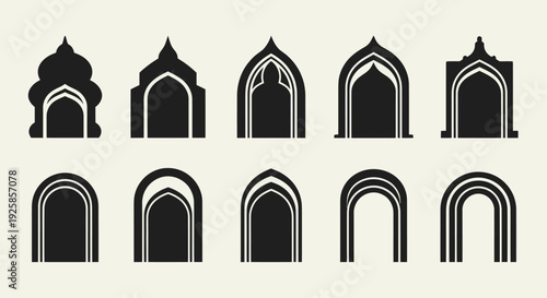 Collection of Islamic Arches and Doorways in Silhouette Style.