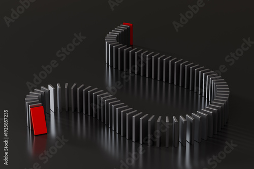 Dominoes showing chain reaction and sequential impact