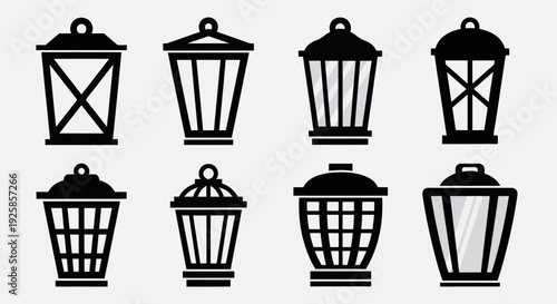 Collection of Various Trash Can Icons and Silhouettes.