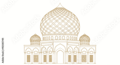 Elegant Golden Mosque Architecture with Intricate Dome Design.