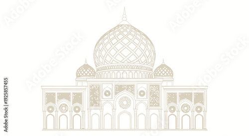 Elegant Islamic Mosque Architecture with Intricate Dome Design.
