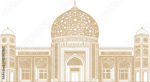 Intricate Islamic Architecture with Grand Dome and Minarets.