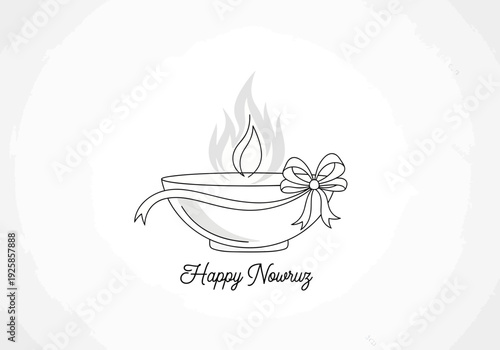 Happy nowruz diya lamp with ribbon drawing