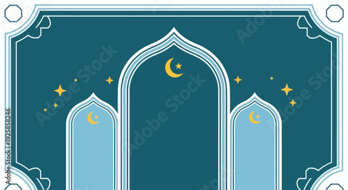 Islamic Prayer Rug with Crescent Moon and Stars Design.