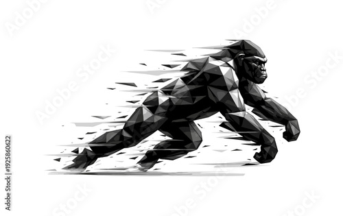 Dynamic low poly gorilla in motion with speed effect