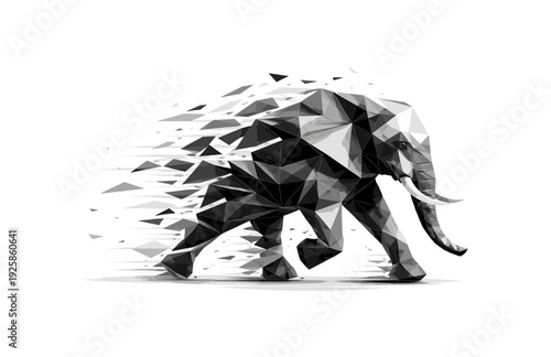 Abstract low poly elephant with geometric fragmentation effect