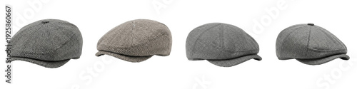 Obraz na plátně Vintage Mens Flat Cap Collection, Newsboy Herringbone Gatsby Hat Set, Tweed Ivy