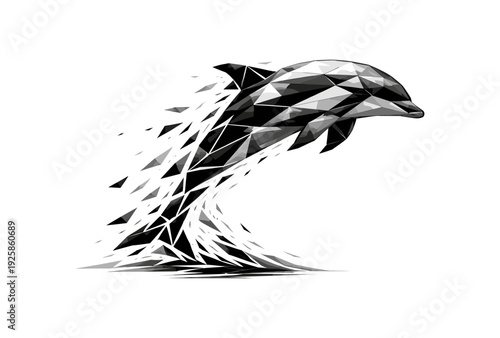 Geometric dolphin: abstract low poly art with splash effect