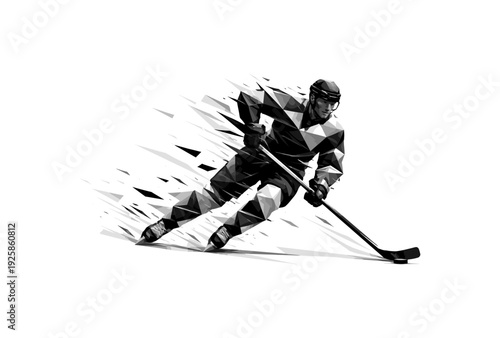Dynamic polygonal hockey player in action with motion effects