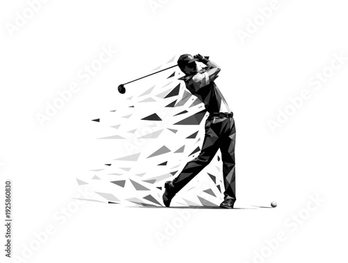 Dynamic geometric golfer in motion with low poly effects