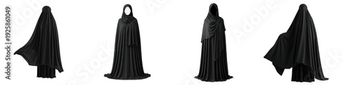 Fotografia Traditional Black Iranian Chador Set, Modest Islamic Full Body Hijab, Persian Wo