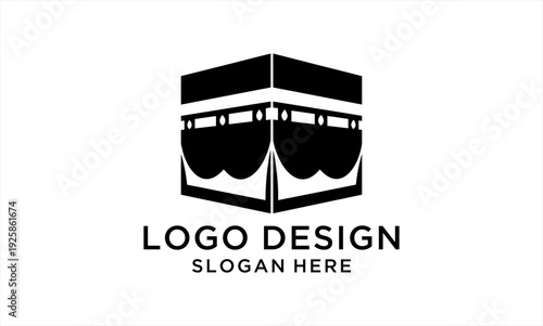 Kaaba silhouette logo design for Islamic pilgrimage and worship.