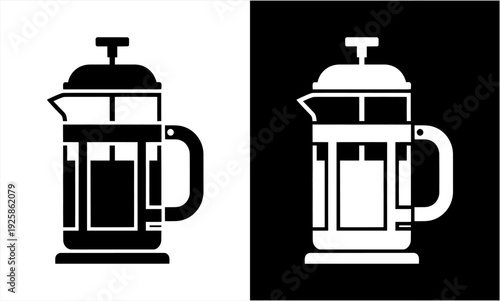 Minimalist French Press Coffee Maker Icon Design.