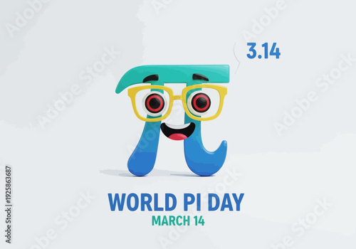 Pi day celebration with a smiling pi symbol character