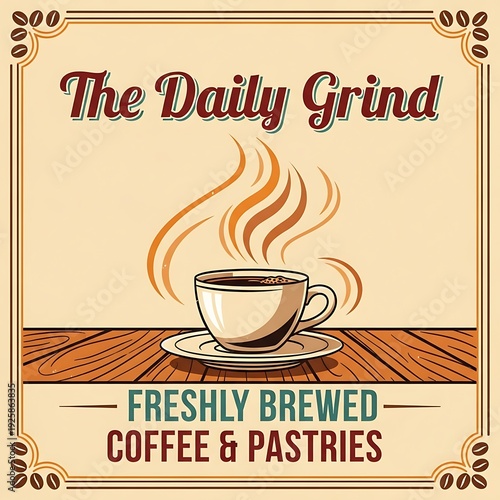 The Daily Grind Coffee Shop Advertisement with Freshly Brewed Coffee.
