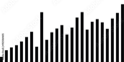 Abstract bar graph with varying black vertical columns on a white background, depicting data progression.