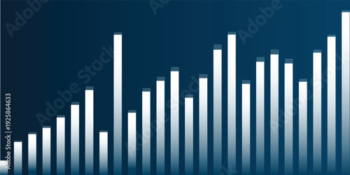 Abstract bar graph showing data visualization with white bars on a dark blue background, indicating growth or progress.