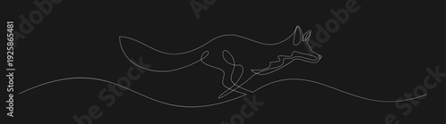 Minimalist continuous line art of a leaping fox on a black background, showcasing agility and dynamic movement