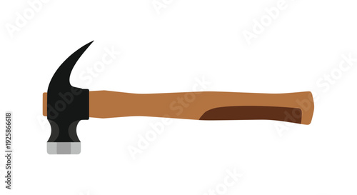 Traditional claw hammer with a wooden handle and a black and silver metal head used for carpentry work.