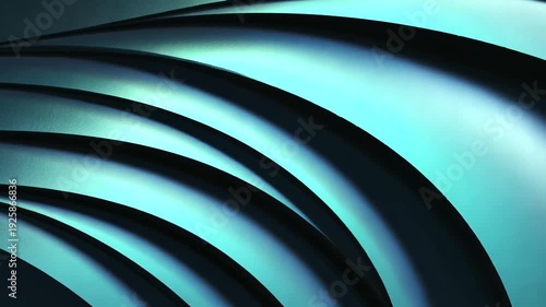 Abstract curved panels in teal and black create a layered, modern design