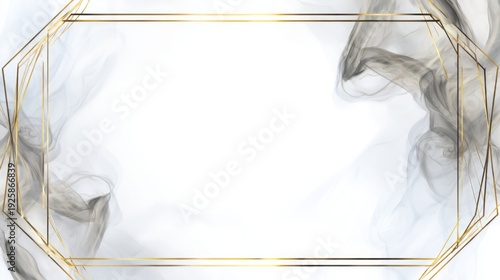 minimal art deco background with clean white backdrop, thin golden geometric frame and soft translucent smoke, elegant luxury aesthetic, lots