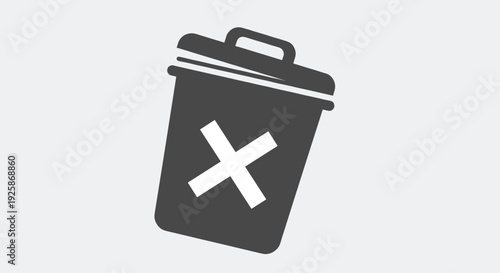 Grey tilted trash can icon with a large white 'X' mark indicates deletion or removal from storage.